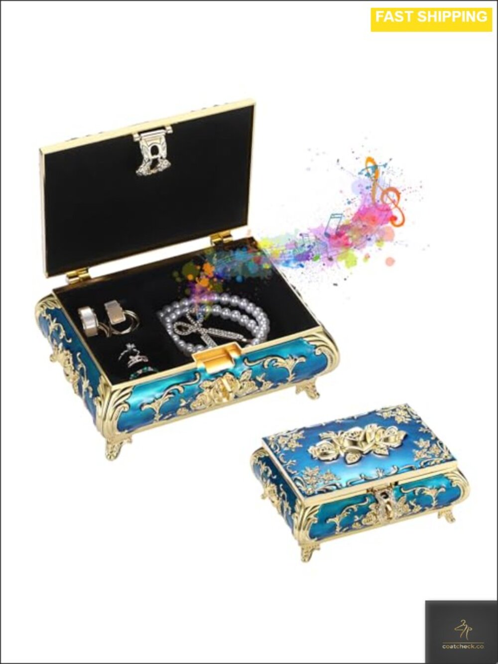 Vintage Music Box Metal Musical Jewelry Keepsake Trinket Storage Gift